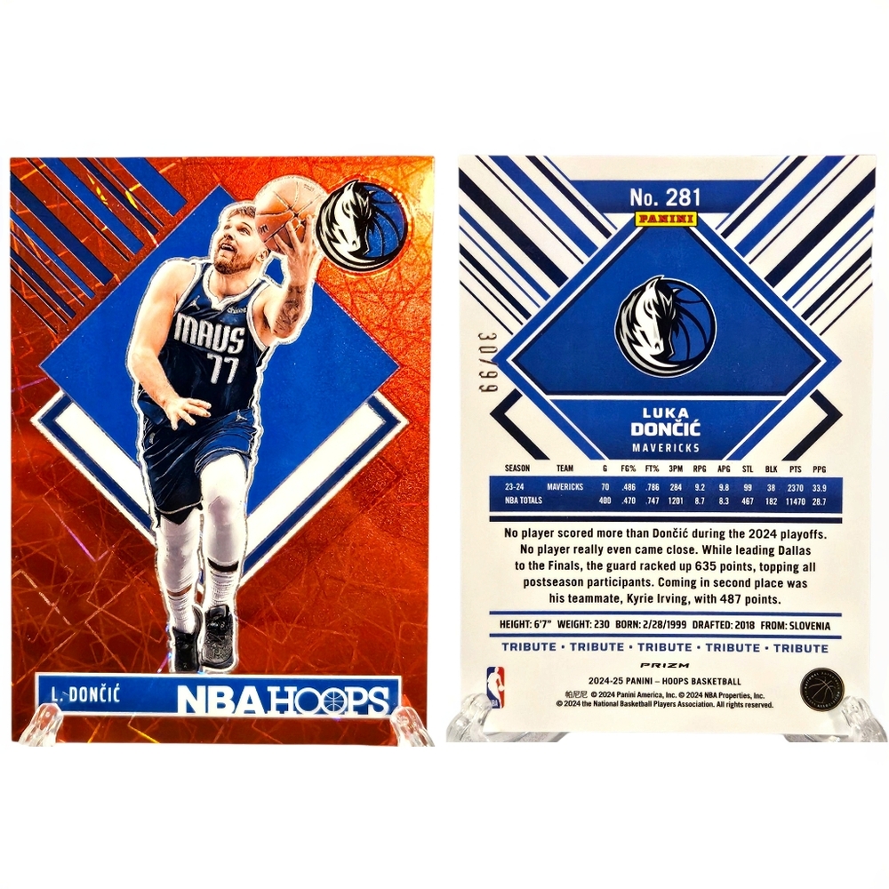 2024-25 Panini NBA Hoops - Tribute Premium Red Prizm #'d /99 Luka Doncic #281